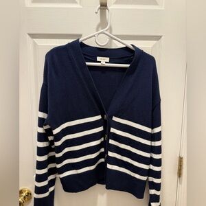 Navy Blue and White Striped Cardigan